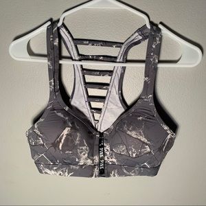 Pink White and Grey Marble Push Up Sports Bra